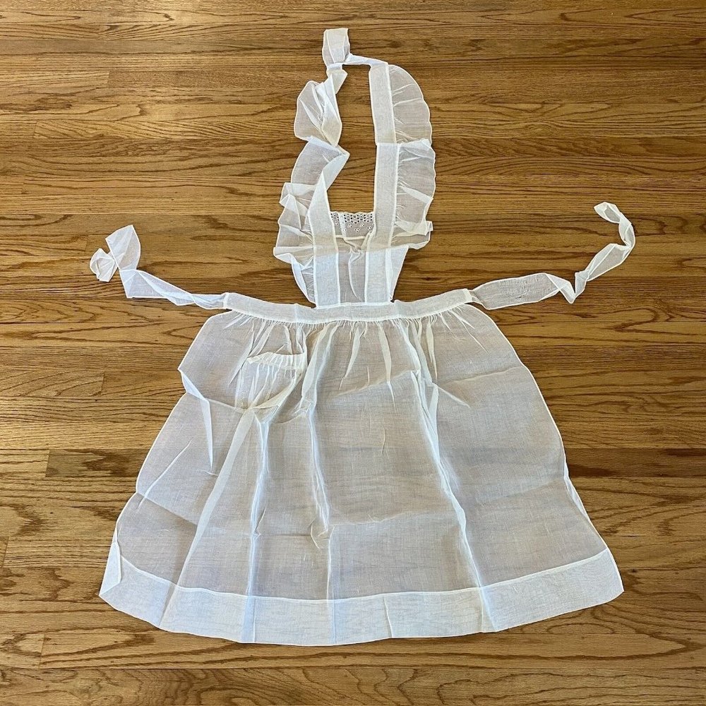 Vintage Semi Sheer White Apron Dress One Pocket Handmade